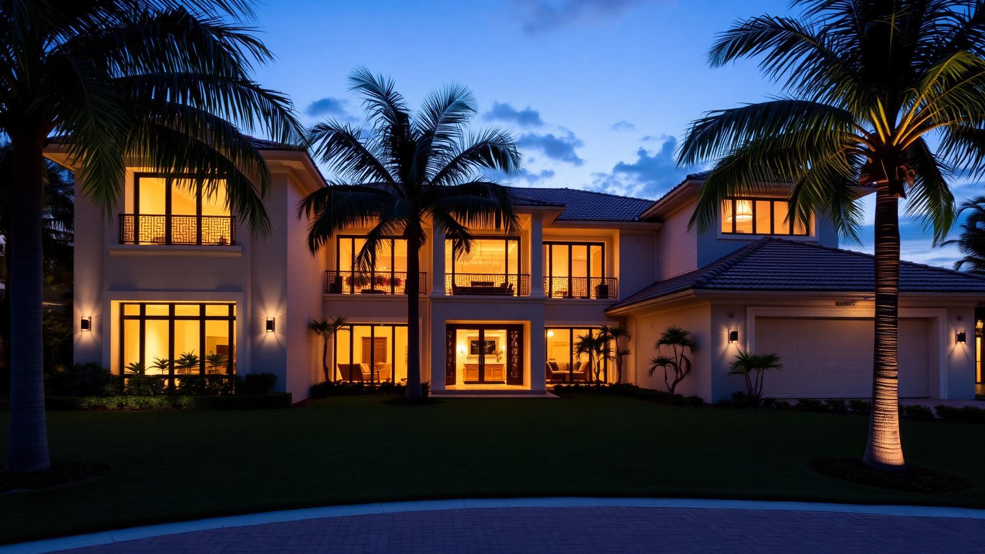 Luxury Miami villa at twilight